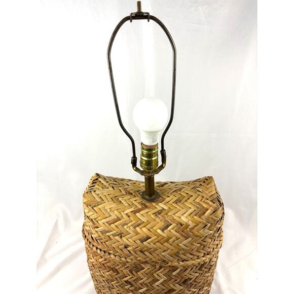 Vintage Woven Rattan Table Lamp Base Only 1980's Boho - Picture 3 of 13